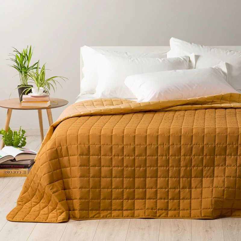 Caleffi - Quilted Bedspread Modern Solid Colour Double Gold