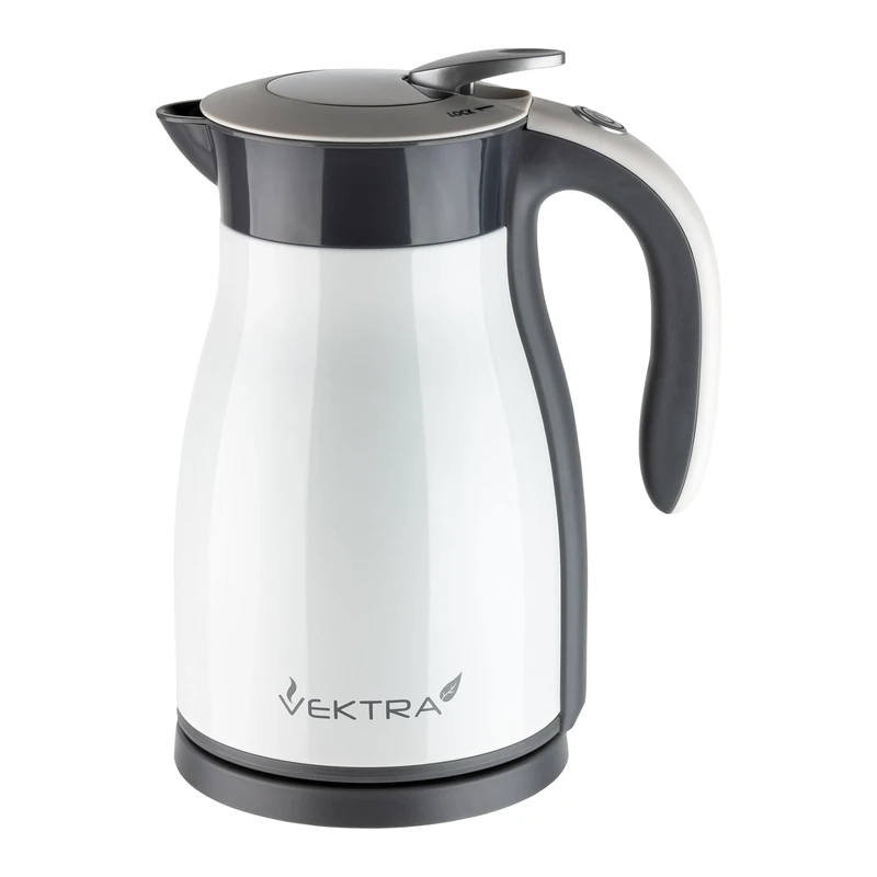 Vektra Kettle, Series 1 in White, vacuum insulated environmentally eco-friendly kettle, stainless steel finish, 1.7 litre