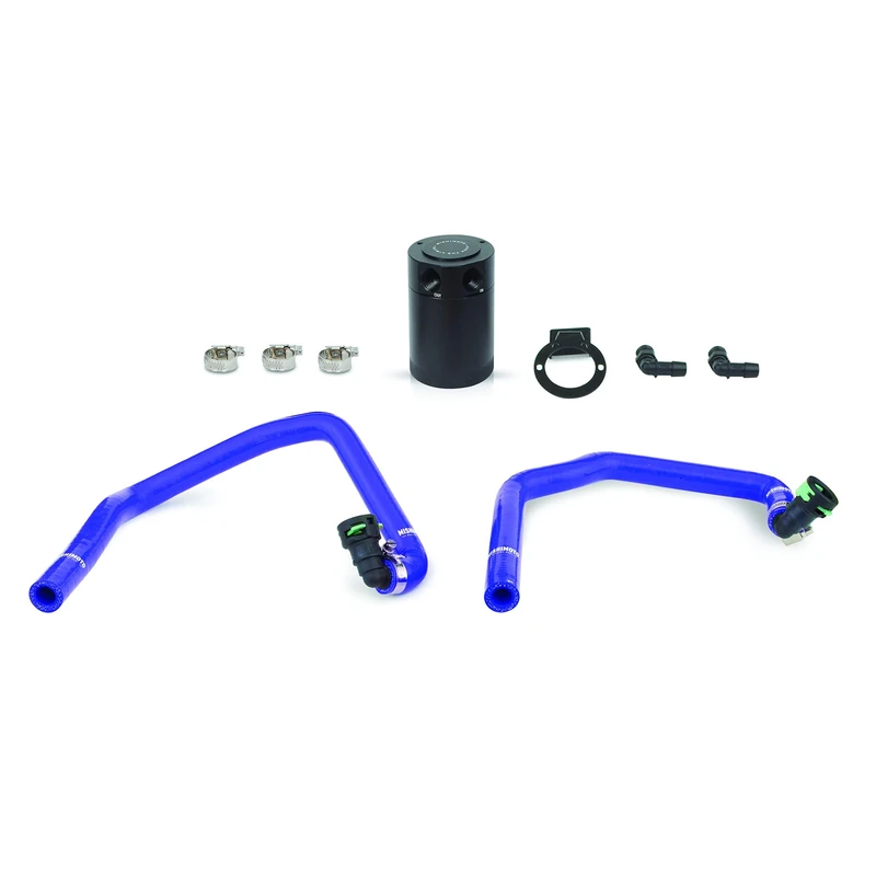 Mishimoto MMBCC-MUS4-15PBL Baffled Oil Catch Can, PCV Side, Compatible With Ford Mustang EcoBoost 2015+, Blue