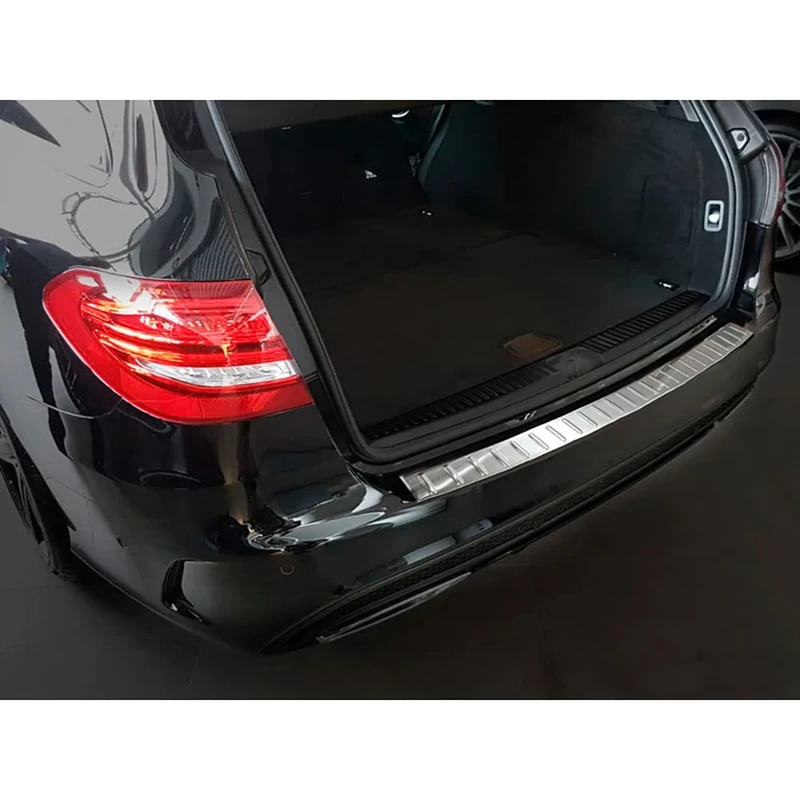 Avisa Stainless Steel Rear Bumper Protector Compatible with Mercedes C-Class W205 Estate 2014-2021 'Ribs'