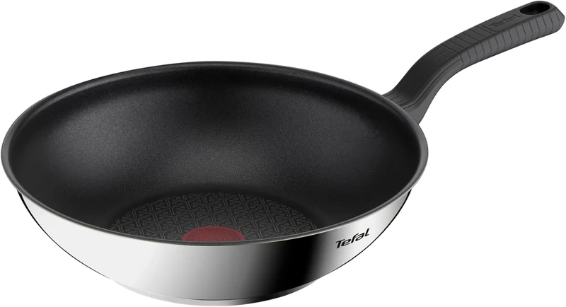 Tefal Comfort Max 28cm Stainless Steel Wok, Durable Non-Stick Pan with Thermo-Spot Heat Indicator, Induction Compatible Base, Comfortable Grip Handle, Dishwasher, G7261944
