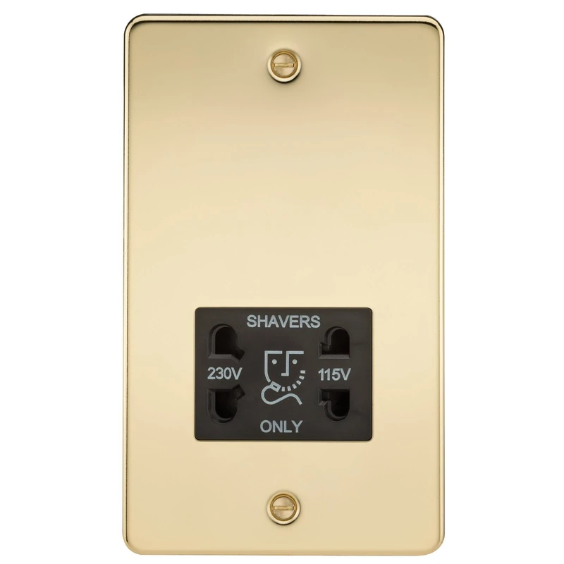 Knightsbridge FPAV8900PB Flat Plate 115V/230V Dual Voltage Shaver Socket-Polished Brass with Black Insert