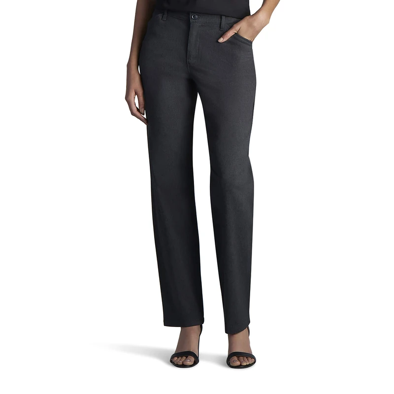 Lee Women's Relaxed Fit All Day Straight Leg Pant, Charcoal Heather, 12 Long