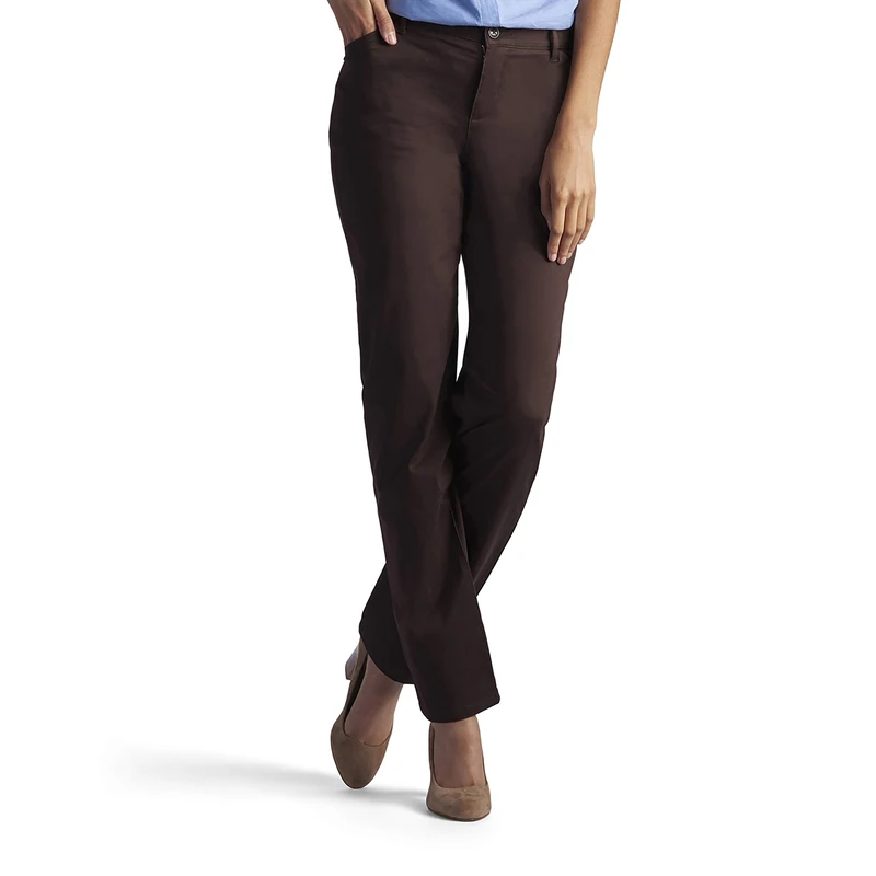 Lee Women's Relaxed Fit All Day Straight Leg Pant, Roasted Chestnut, 8 Long