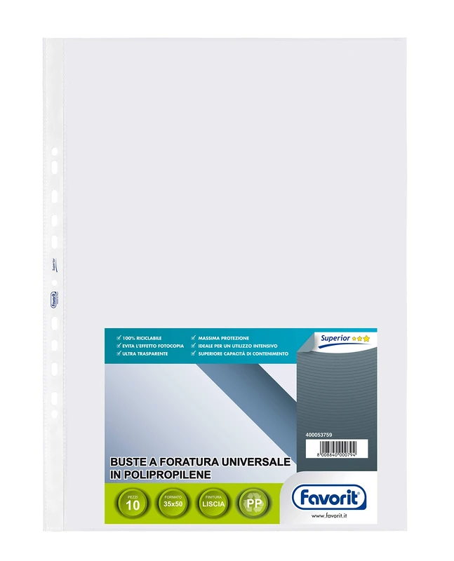 Favorit 400053759 Universal Punched Envelopes 10 Envelopes 35 x 50 cm Transparent