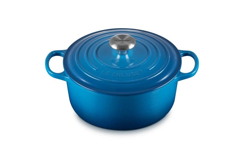 Le Creuset Signature Enamelled Cast Iron Round Casserole Dish With Lid, 24 cm, 4.2 Litre, Marseille Blue, 211772420