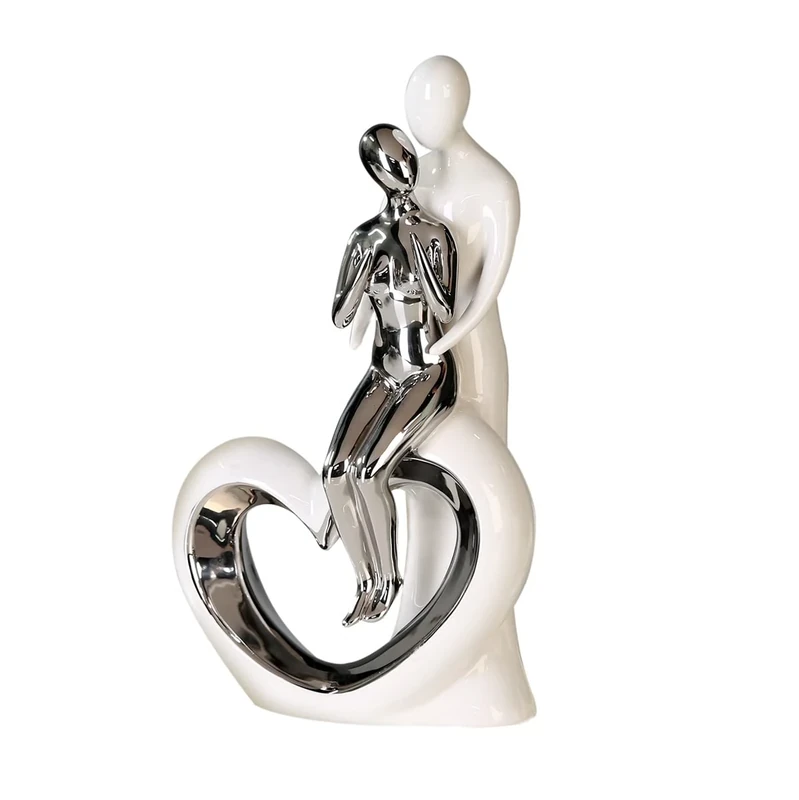 GILDE Modern Decorative Sculpture Figurine Romance Ceramic White Silver Height 33.5 cm Width 19.5 cm