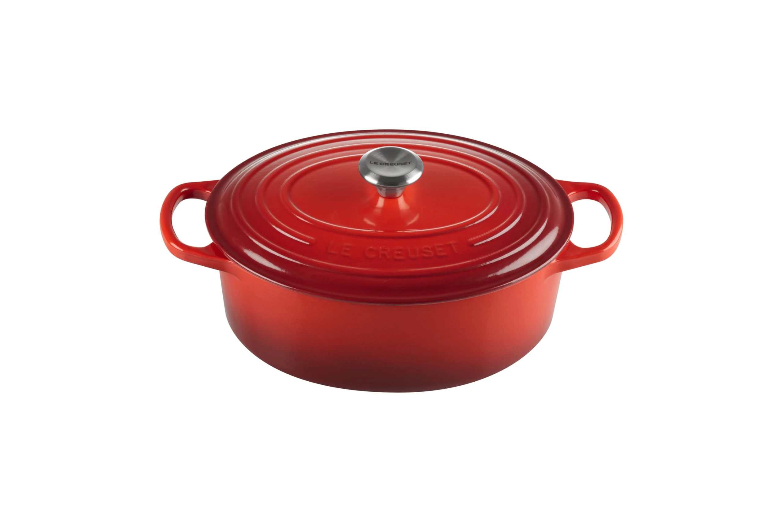 Le Creuset Signature Enamelled Cast Iron Casserole Dish with Lid - Oval, 27 cm, 4.1 Litres, Cerise, 21178270602430