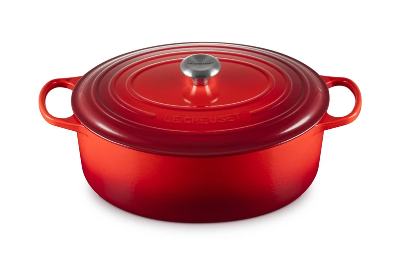 Le Creuset Signature Enamelled Cast Iron Oval Casserole Dish With Lid, 35 cm, 8.9 Litres, Cerise, 21178350602430