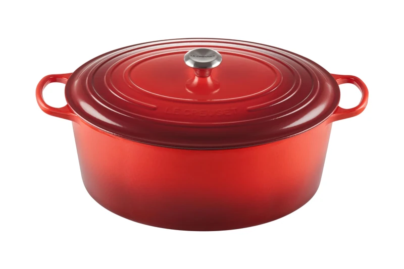 Le Creuset Signature Enamelled Cast Iron Oval Casserole Dish With Lid, 40 cm, 14.8 Litre, Cerise, 21178350000430