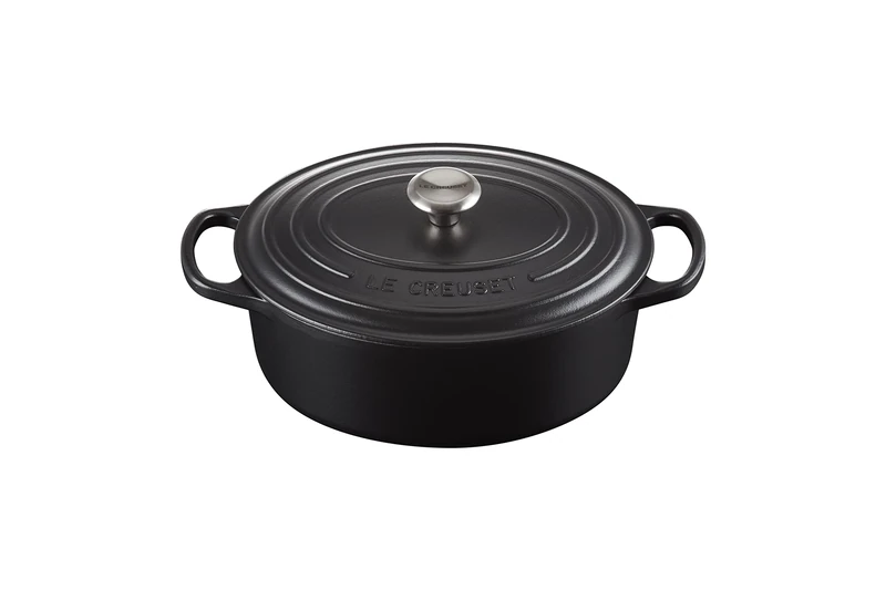 Le Creuset Signature Enamelled Cast Iron Oval Casserole Dish With Lid, 27 cm, 4.1 Litre, Matte Black, 21178270000430