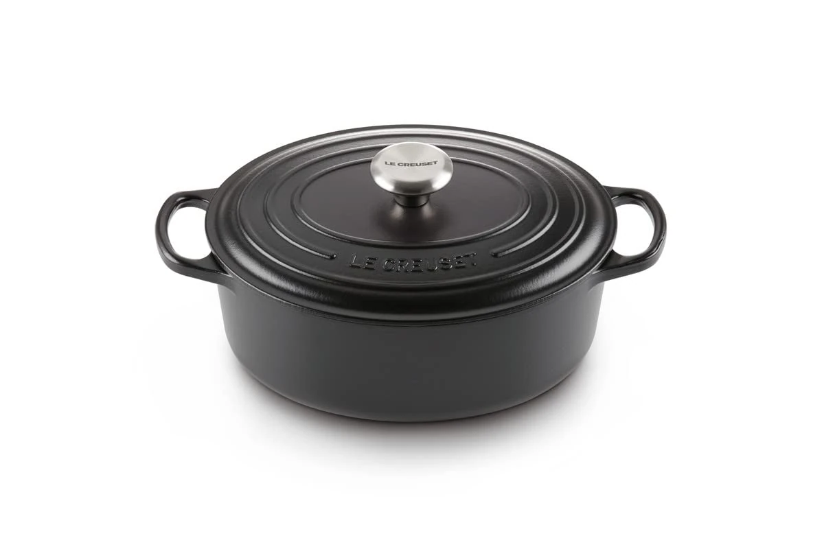 Le Creuset Signature Enamelled Cast Iron Oval Casserole Dish With Lid, 33 cm, 7.5 Litre, Matte Black, 21178330000430
