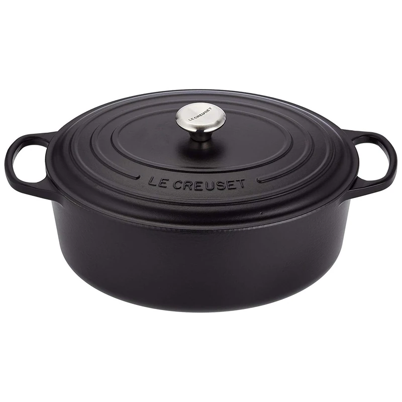 Le Creuset Signature Enamelled Cast Iron Oval Casserole Dish With Lid, 35 cm, 8.9 Litres, Matte Black, 211783500