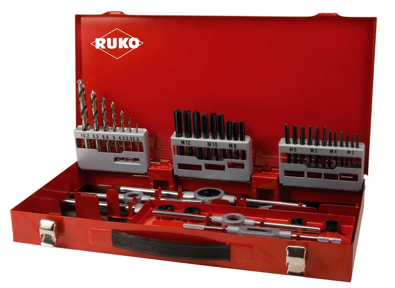 RUKO HSSE-Co 5 Thread Cutting Tool Set Steel Case, Bright Finish, 44 Pieces, R245030E