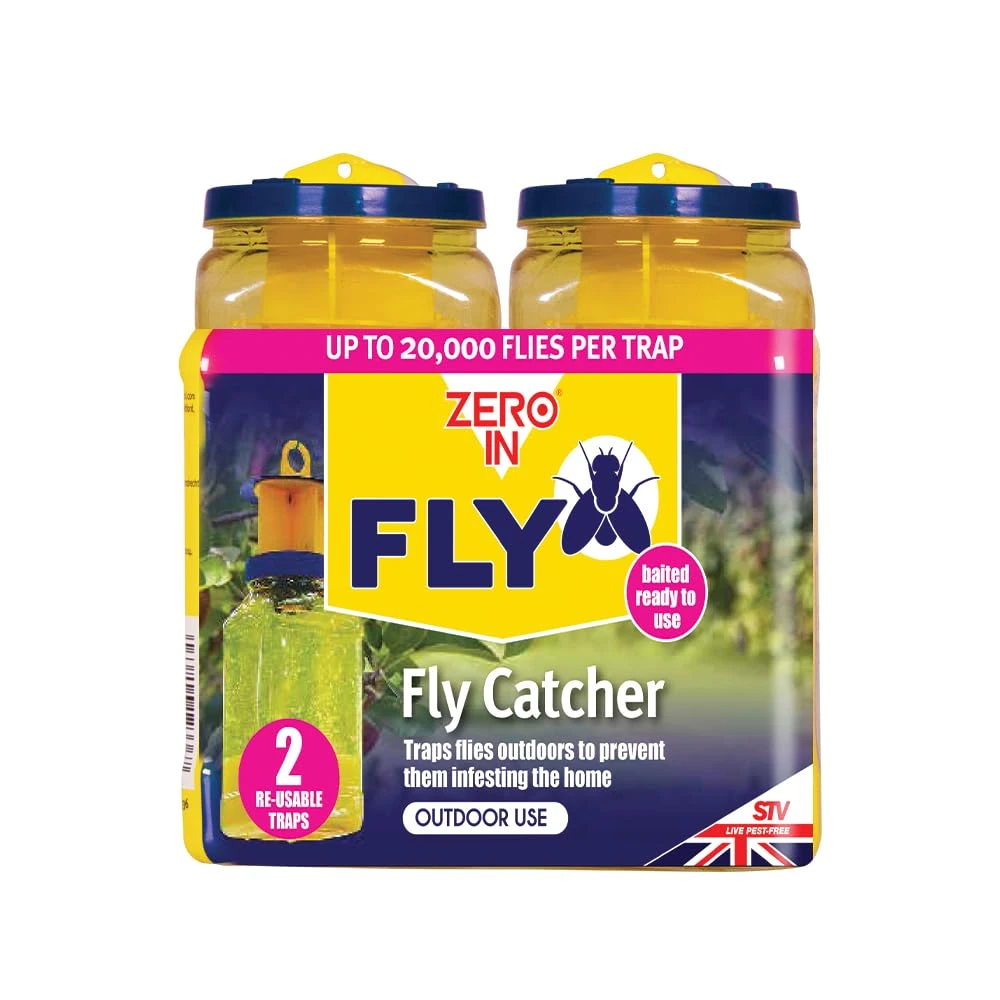 Zero In Outdoor Fly Trap - Ready-Baited Outdoor Fly Catcher, Twin Pack - Non-Toxic, Insect Trap to Attract & Trap Bugs - Suitable for Garden & Outdoor Use, Lasts up to 2-3 Weeks