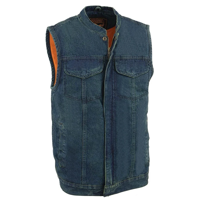 Milwaukee Men's Denim Club Vest with Hidden Snap and Zip (Blue, 4X-Large)