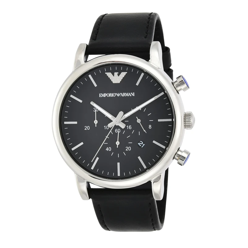 Emporio Armani Men's Quartz Watch with Black Dial and Black Leather Strap AR1828
