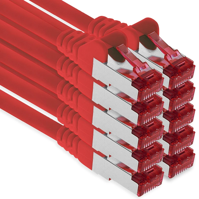 1aTTack.de - 10x 7.5m CAT6 patch cable S/FTP PIMF shielding CAT.6 RJ45 network cable Ethernet cable DSL LAN router switch modem patch panel - red - 10 pieces