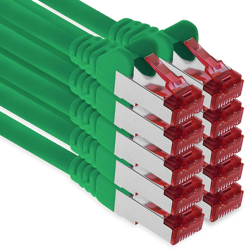 1aTTack.de - 10x 7.5m CAT6 patch cable S/FTP PIMF shielding CAT.6 RJ45 network cable Ethernet cable DSL LAN router switch modem patch panel - green - 10 pieces