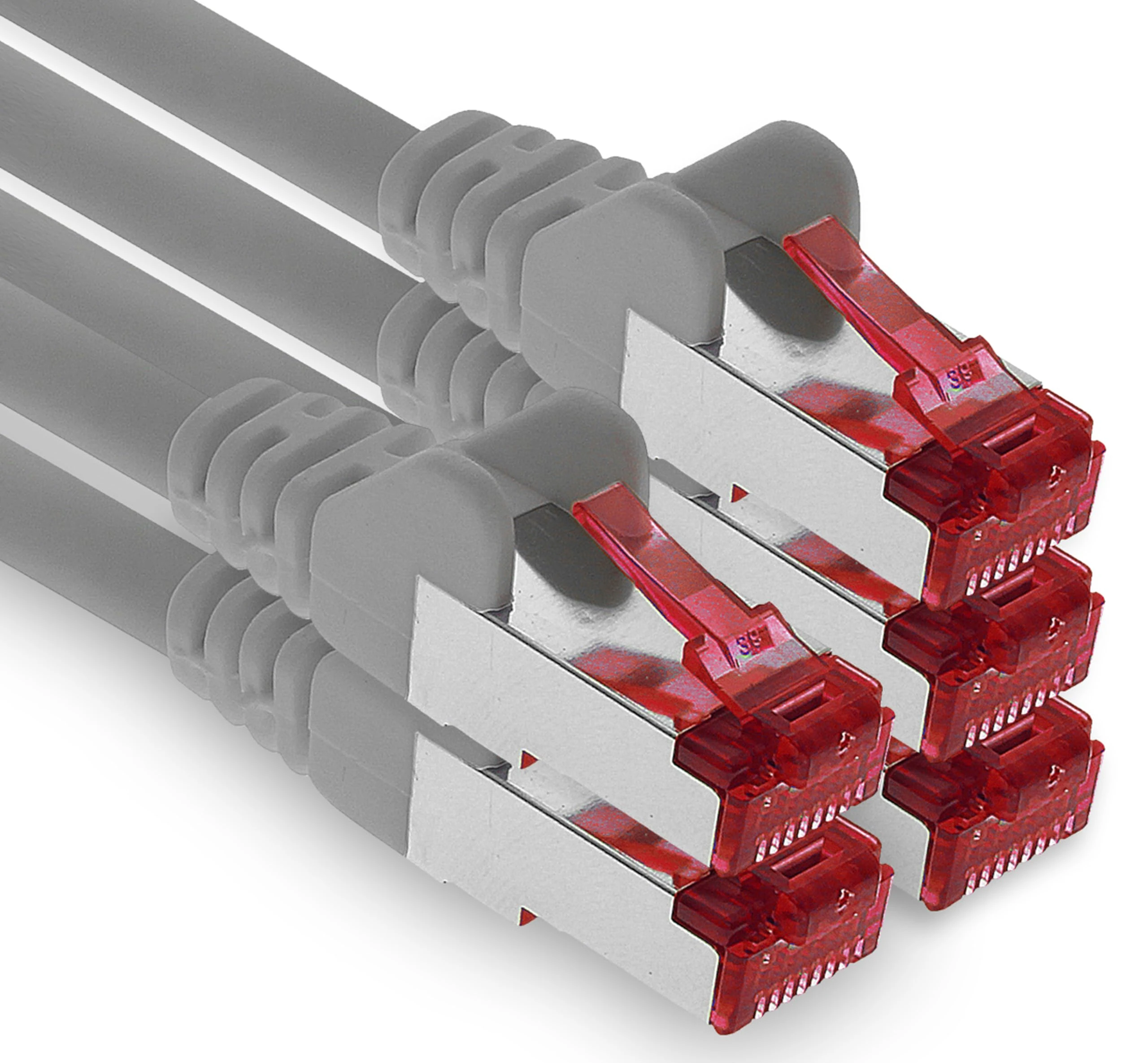 1aTTack.de - 5x 5m CAT6 patch cable S/FTP PIMF shielding CAT.6 RJ45 network cable Ethernet cable DSL LAN router switch modem patch panel - gray - 5 pieces