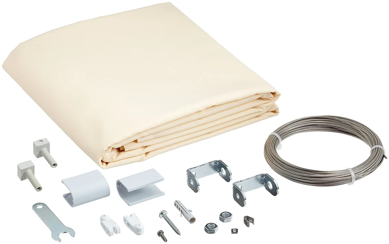 Floracord Universal Sunshade 04–77–03–38P and Kit 420 x 140 CM and 34 Laufhaken Ready for Mounting, Ivory