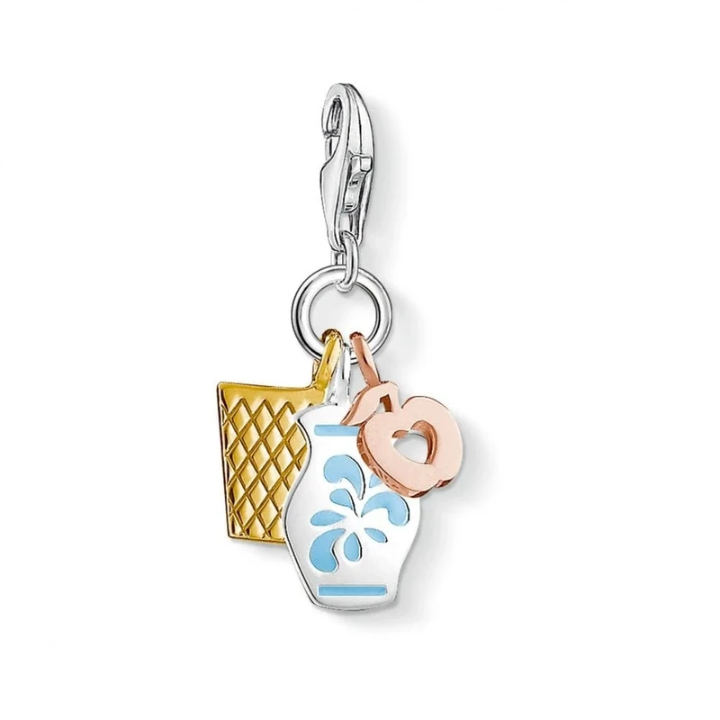 Thomas Sabo - Thomas Lock Frakfurter Bembel Charm Silver Gold Lights/Blue Enamel Bezel 1154-548-1