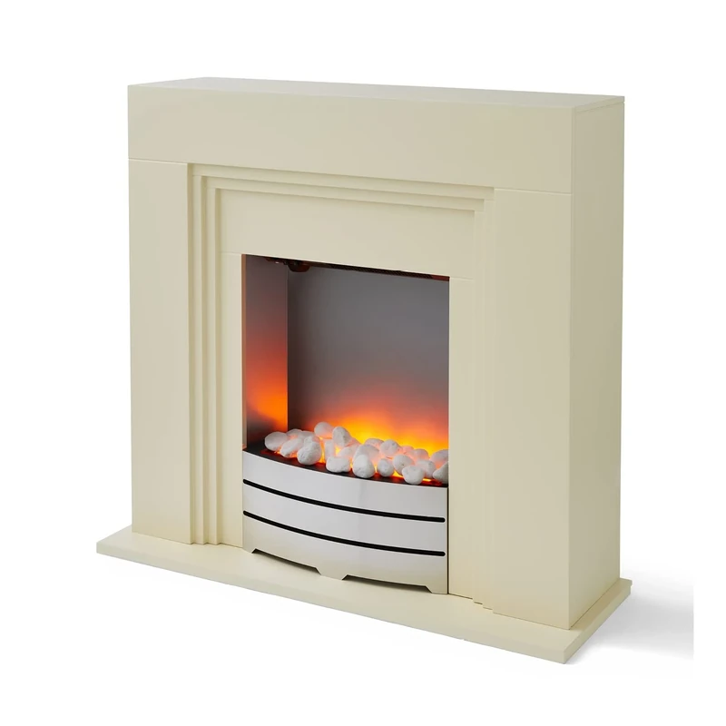 Warmlite WL45011 2000W York Fireplace Suite with Realistic LED Flame Effect and Adjustable Thermostat, Ivory with Chrome Accents