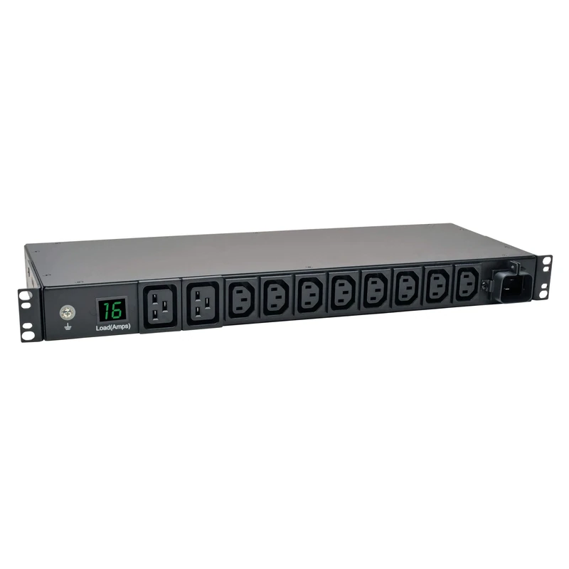Tripp Lite Metered PDU, 3.8kW Single-Phase, 200/220/230/240V, 10 Outlets (8 C13, 2 C19) IEC-309 16A Blue, 2.4 M Cord, 1U Rack-Mount Power (PDUMH16HV) - Image 1
