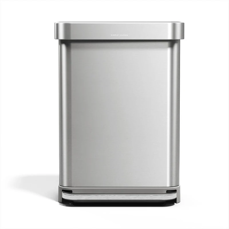 simplehuman CW2023 55L Rectangular Kitchen Pedal Bin with Liner Pocket, Silent Soft Close Lid, Strong Wide Pedal, Fingerprint-Proof, Brushed Stainless Steel, W 47.0cm x H 65.5cm x D 36.0cm