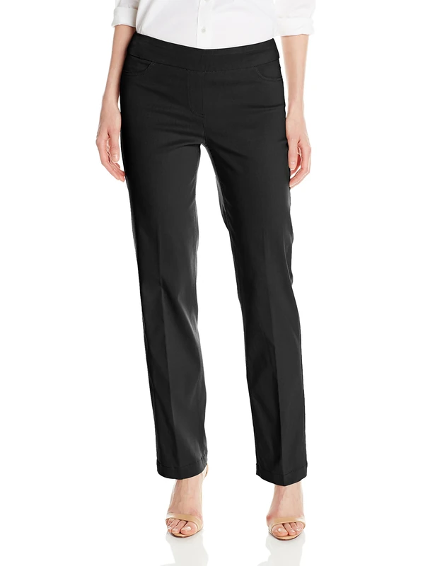 SLIM-SATION Women's Wide Band Pull-On Relaxed Leg Pant with Tummy Control, Black, 6