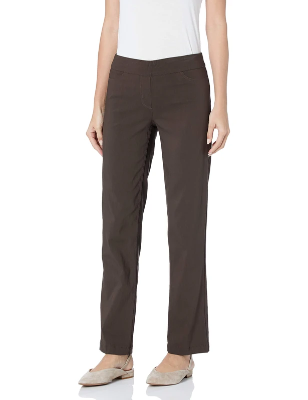 SLIM-SATION Women's Wide Band Pull-On Relaxed Leg Pant with Tummy Control, Chocolate, 10