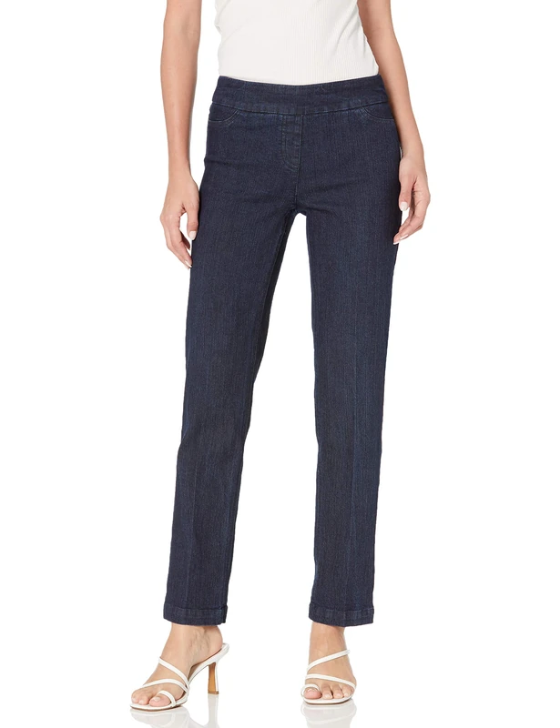 SLIM-SATION Women's Wide Band Pull-On Relaxed Leg Pant with Tummy Control, Denim, 14 - Image 1