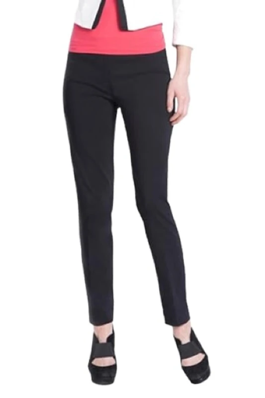 SLIM-SATION Women's Wide Band Pull On Straight Leg Ankle Pant with Tummy Control, Black, 6