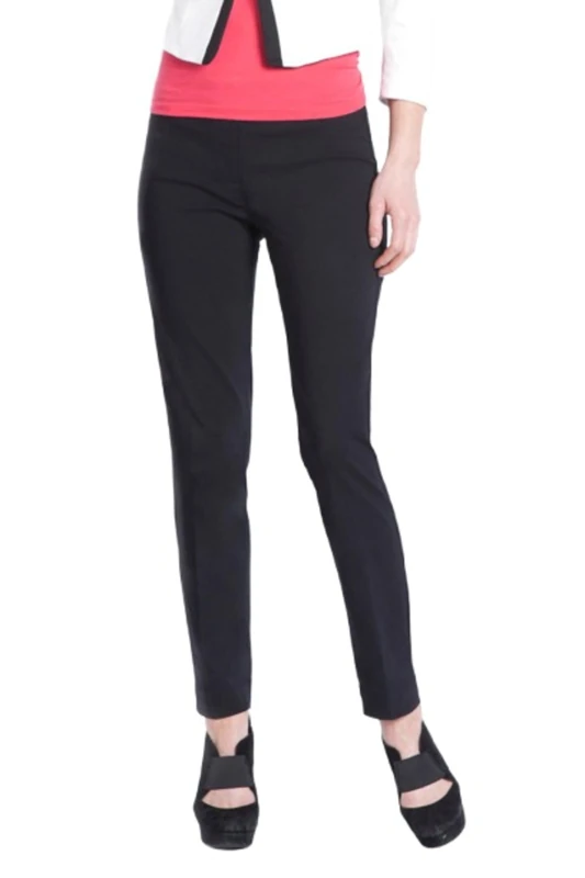 SLIM-SATION Women's Wide Band Pull On Ankle Pant with Tummy Control, 12, Black, Black