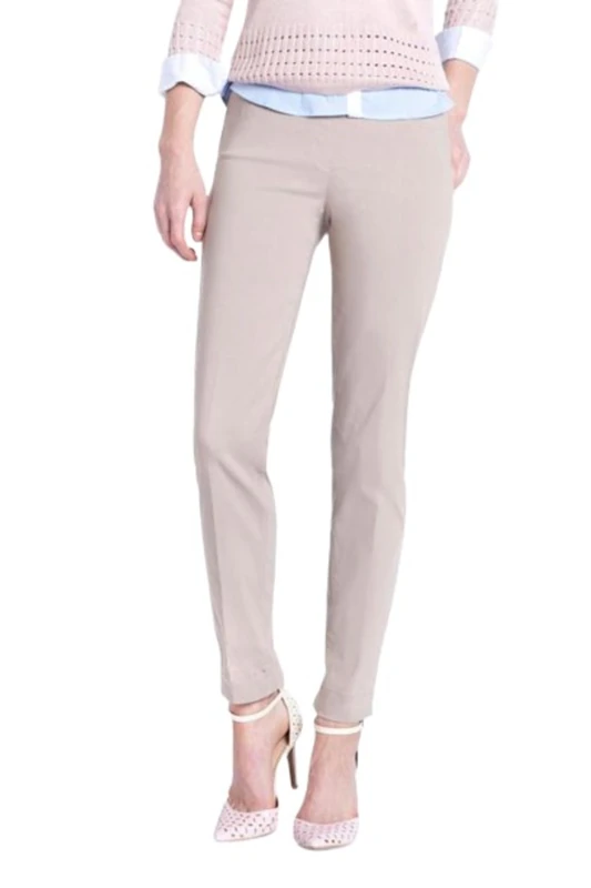 SLIM-SATION Women's Wide Band Pull On Straight Leg Ankle Pant with Tummy Control, Stone, 14