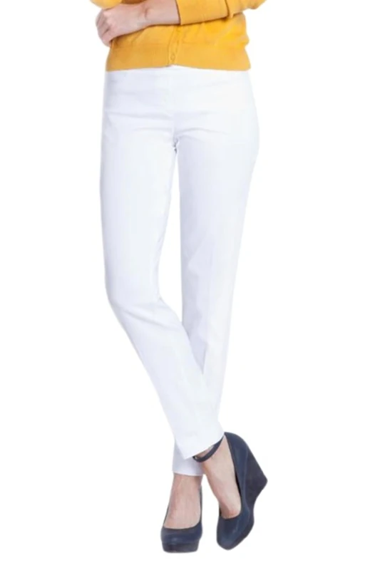 SLIM-SATION Women's Wide Band Pull On Straight Leg Ankle Pant with Tummy Control, White, 6