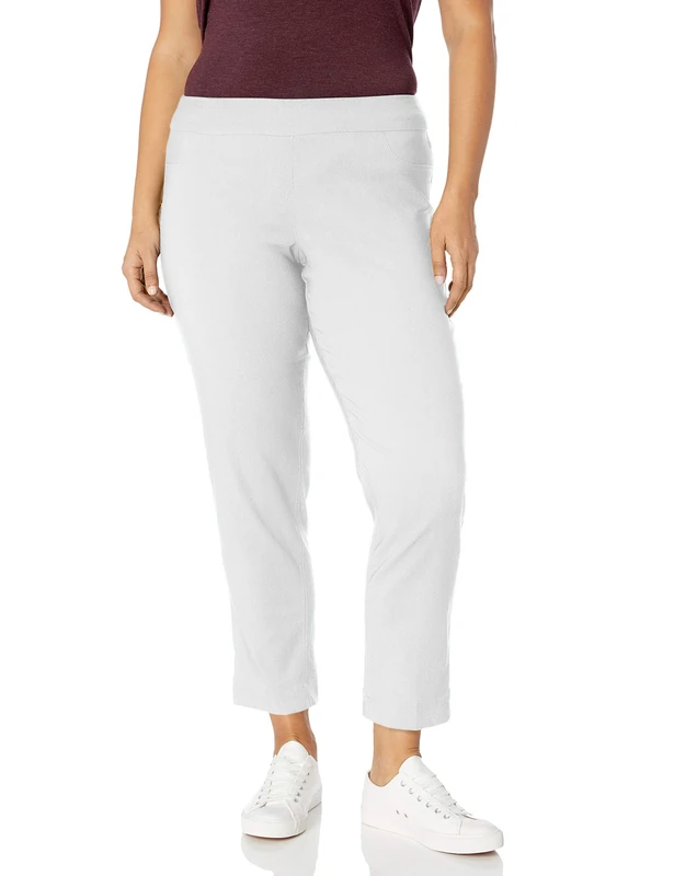 SLIM-SATION Women's Plus Size Pull On Solid Ankle Pant, White, 16W