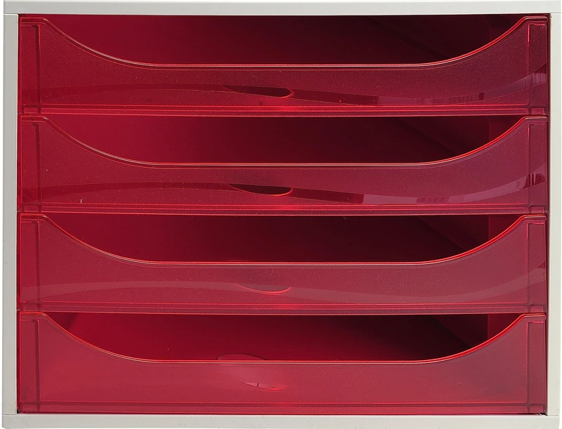 Exacompta - Ref 228654D - EcoBox Drawer Set - 248 x 284 x 234mm in Size, 4 Drawers, Suitable for A4+ Documents, Stackable, Safety Stop Feature - Raspberry