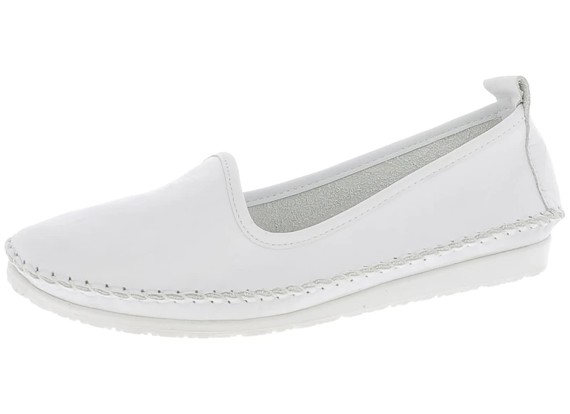 Andrea Conti 0027449 Women's Slippers Moccasin Soft Leather Boho Style, White, 41