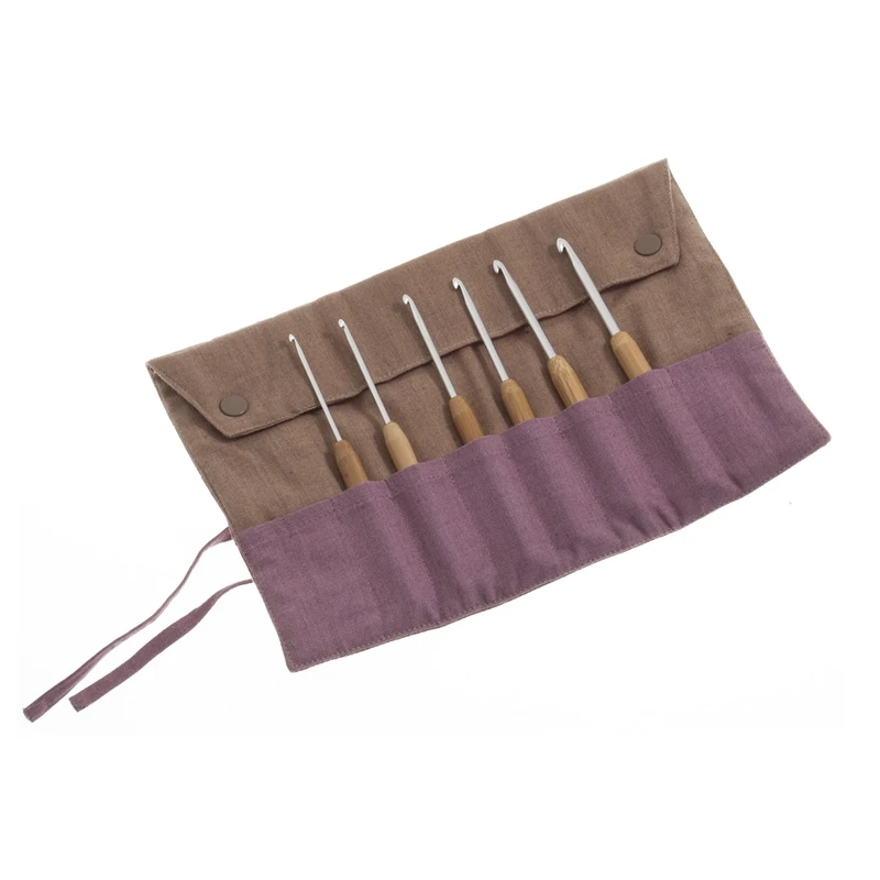 Pony Fabric Gift Set: 6 Crochet Hooks with Bamboo Handle, Multicolor, 4.1 x 4 x 25 cm