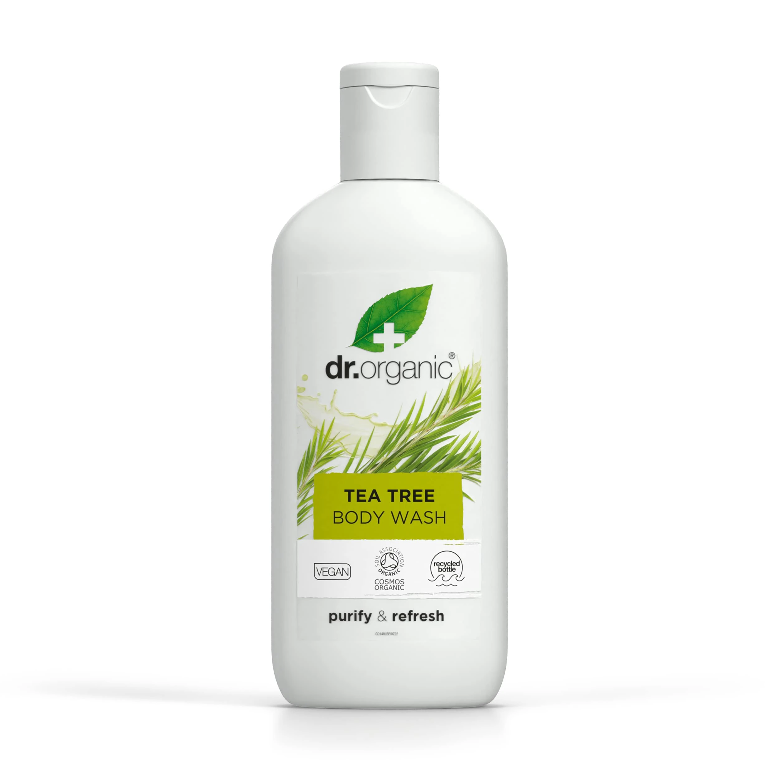 Dr Organic Tea Tree Body Wash, Shower Gel, Natural, Vegan, Cruelty-Free, Paraben & SLS-Free, Recyclable & Recycled Ocean Bound Plastic, Certified Organic, 250ml, Packaging may vary