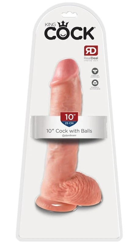 King Cock Flesh Dildo with Balls, 25.4 cm, Flesh
