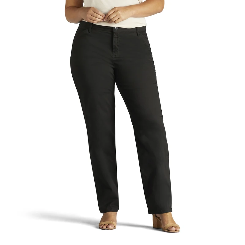 Lee Women's Plus Size Relaxed Fit All Day Straight Leg Pant, Black, 24 Plus Petite