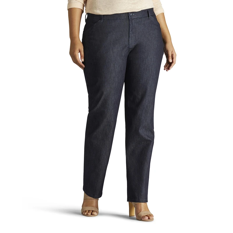 Lee Women's Plus Size Relaxed Fit All Day Straight Leg Pant, Indigo Rinse, Medium - Image 1