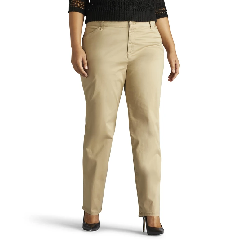 Lee Women's Plus Size Relaxed Fit All Day Straight Leg Pant, Flax,