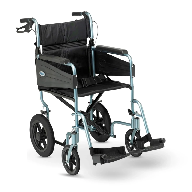 Days Lightweight Wheelchair for Adults, Escape Folding Wheelchairs, Compact Wheel Chair with Adjustable Footrests, Attendant Propelled, Padded Seat - Narrow, Blue