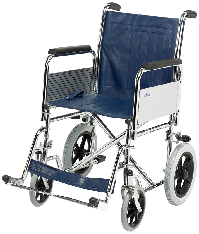 DAYS Transit Wheelchair, Standard 46cm, Chrome Plated Steel Frame, DETAChable Armrests & DETAChable Swing Away Footrests, Attendant-propelled, Fixed Back for Transport