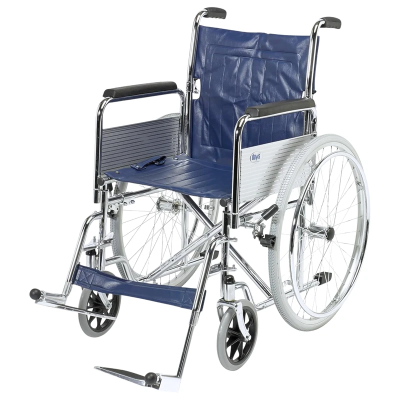 DAYS Self-Propelled Wheelchair – Strong and Durable Wheel Chair, Strong Vinyl Seat, Heavy Gauge Steel with Fixed Backrest, Detachable Armrests – Chrome Plated Frame, Solid Easy Reach Wheels
