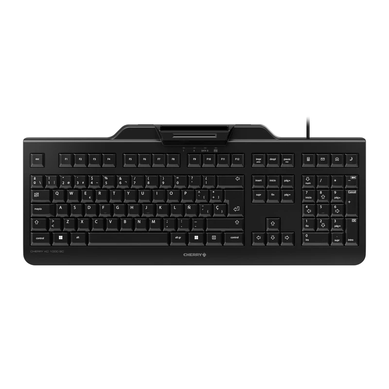 CHERRY KC 1000 SC, Wired Security Keyboard with Integrated Card Reader, Spanish Layout (QWERTY), Plug & Play (USB-A), Flat Design, Black