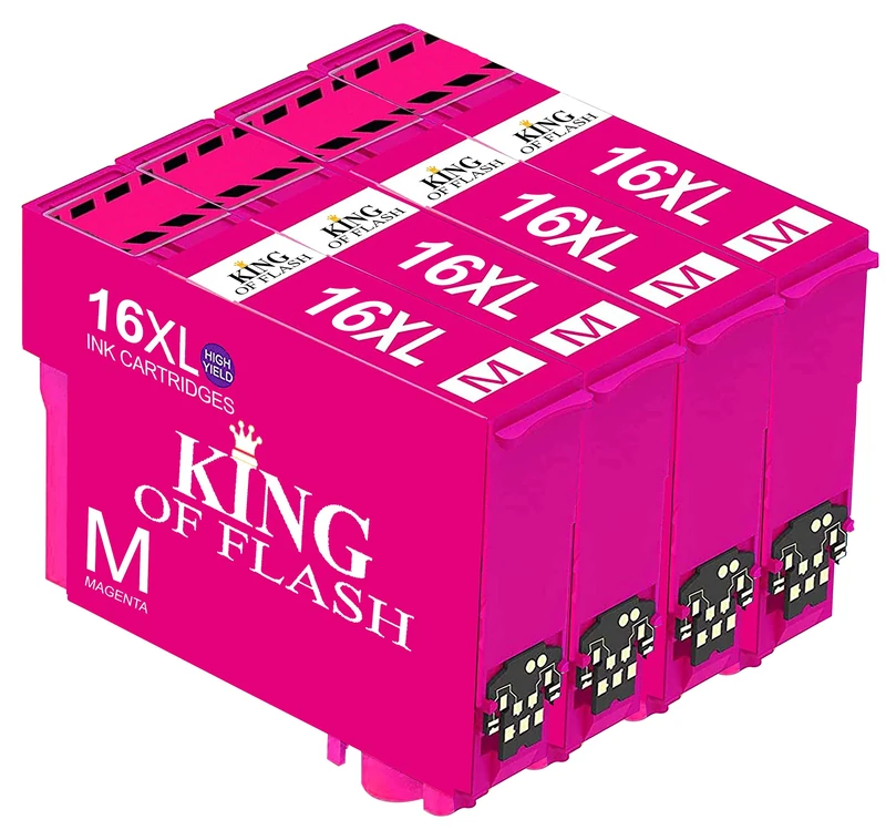 KING OF FLASH Replacement for Epson 16 16XL Ink Cartridges Compatible for Epson Workforce WF-2750 WF-2760 WF-2010 WF-2630 WF-2510 WF-2520 WF-2660 WF-2540 WF-2650 WF-2530 (4 Magenta)